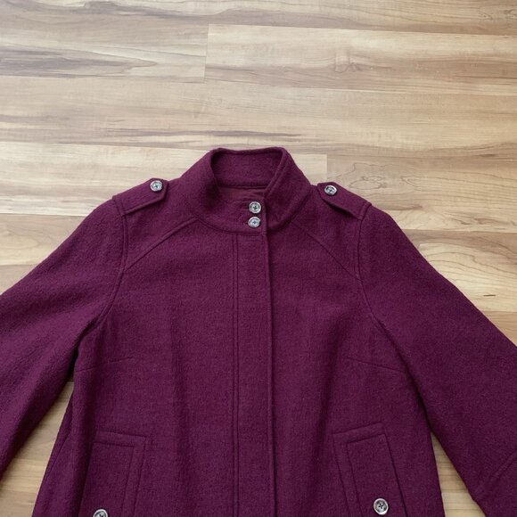 Chico's Boiled Wool Jacket 1 M Medium Burgundy Red Mock Neck Epaulettes Zipper - Picture 2 of 12